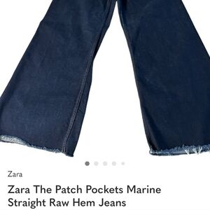 Zara The Patch Pockets Marine Straight Raw Hem Jeans